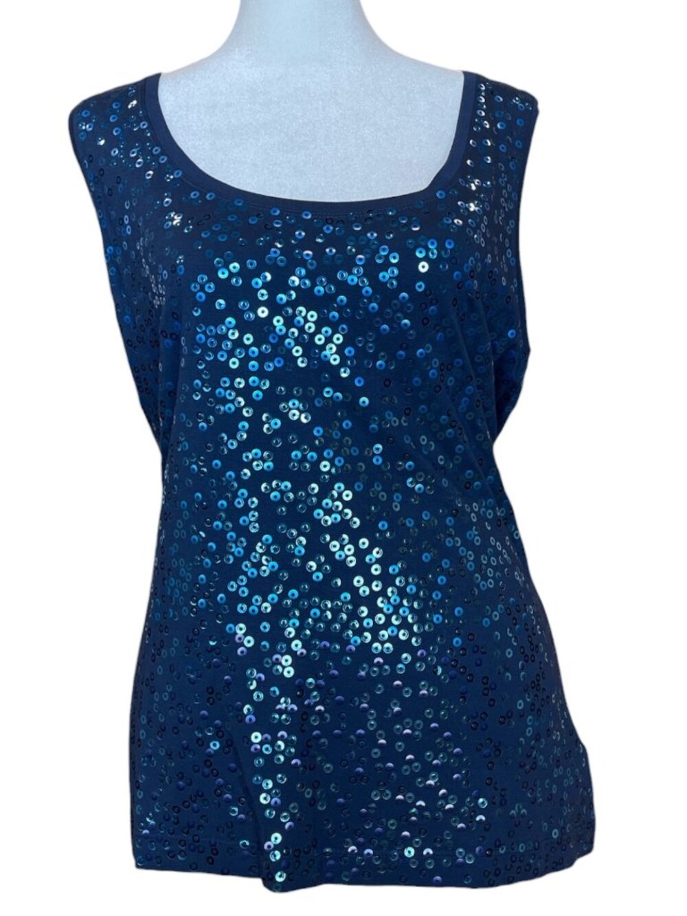 St John Dark Blue Sequine Paillettes Scoop Neck Sleeveless Shell Blouse Tank Top
